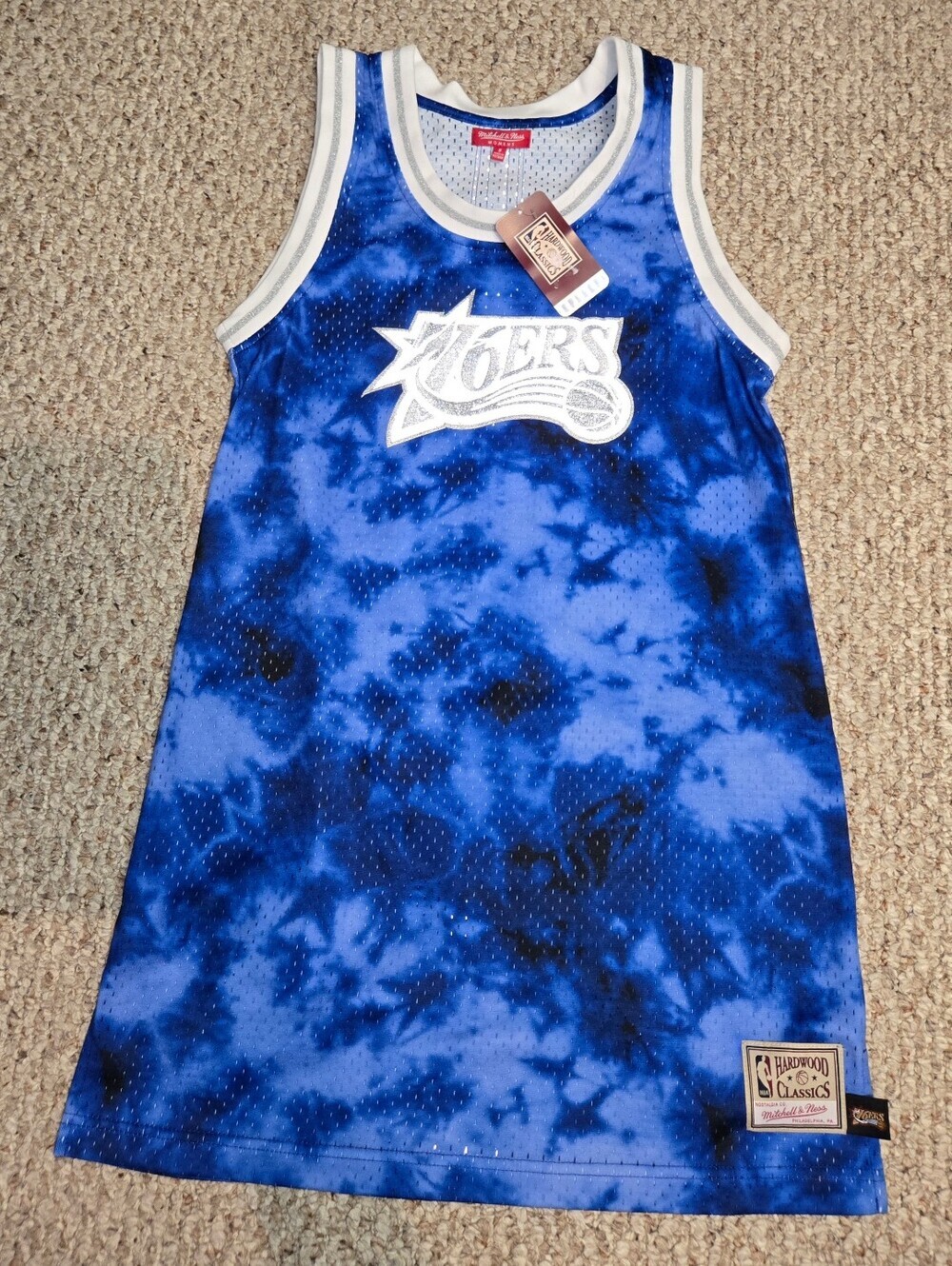NWT Philadelphia 76ers Mitchell & Ness Women's Hardwood Classics Galaxy Jersey